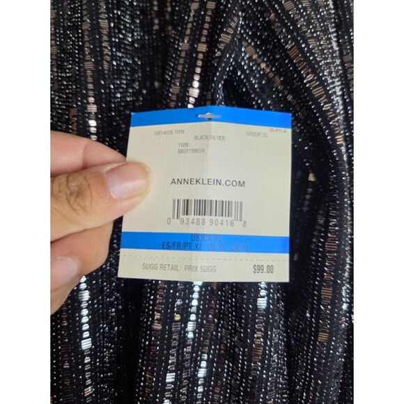 NWT Anne Klein Black & Silver Metallic Sequins Evening Cardigan Sweater size XL - Picture 4 of 12